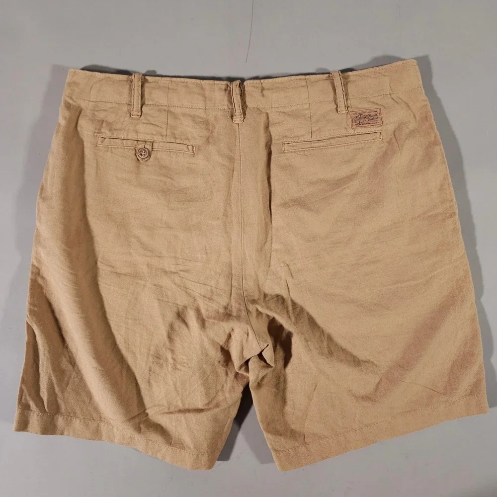 Polo Ralph Lauren Shorts Mens 35 Tan Classic Fit Linen Blend Nautical Tailors